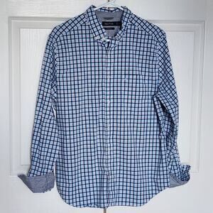 Nautica Men's Stretch Blue Plaid Button Down Dress Shirt Size Large